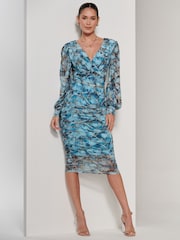 Jolie Moi Mid Blue Long Sleeve Soft Silky Jersey Maxi Dress - Image 6 of 6