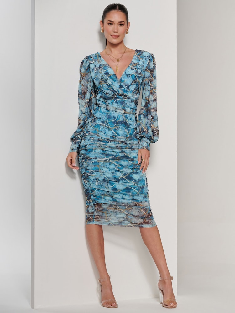 Jolie Moi Mid Blue Long Sleeve Soft Silky Jersey Maxi Dress - Image 6 of 6
