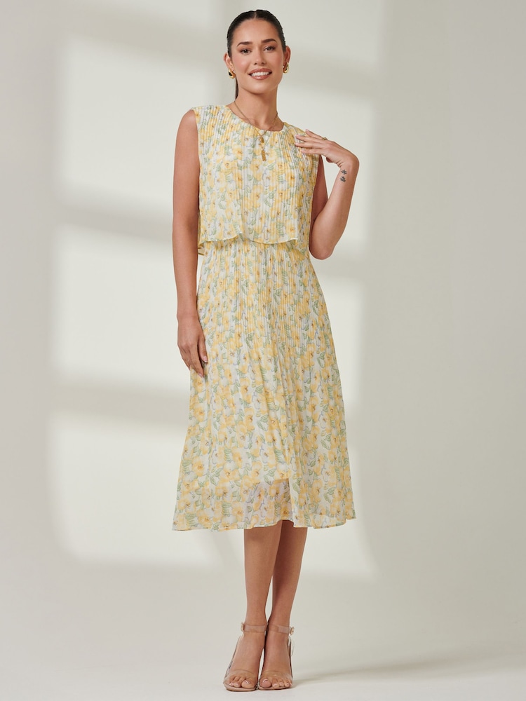 Jolie Moi Yellow Olena Pleated Overlay Chiffon Midi Dress - Image 1 of 6 Jolie Moi Yellow Olena Pleated Overlay Chiffon Midi Dress - Image 1 of 6