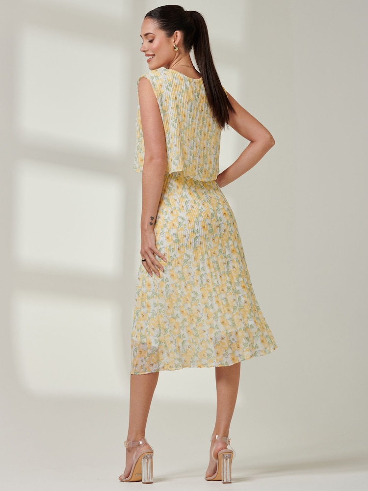 Jolie Moi Yellow Olena Pleated Overlay Chiffon Midi Dress - Image 2 of 6 Jolie Moi Yellow Olena Pleated Overlay Chiffon Midi Dress - Image 2 of 6