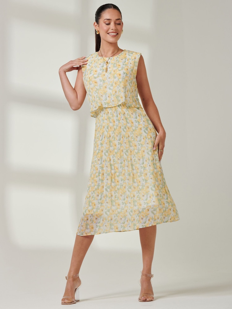 Jolie Moi Yellow Olena Pleated Overlay Chiffon Midi Dress - Image 6 of 6 Jolie Moi Yellow Olena Pleated Overlay Chiffon Midi Dress - Image 6 of 6