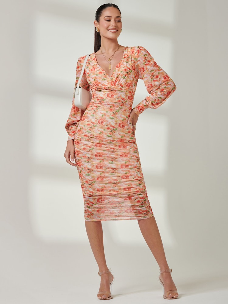Jolie Moi Orange Long Sleeve Soft Silky Jersey Maxi Dress - Image 1 of 6