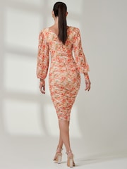 Jolie Moi Orange Long Sleeve Soft Silky Jersey Maxi Dress - Image 2 of 6