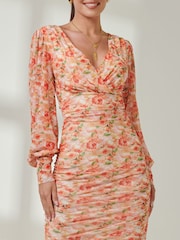 Jolie Moi Orange Long Sleeve Soft Silky Jersey Maxi Dress - Image 3 of 6