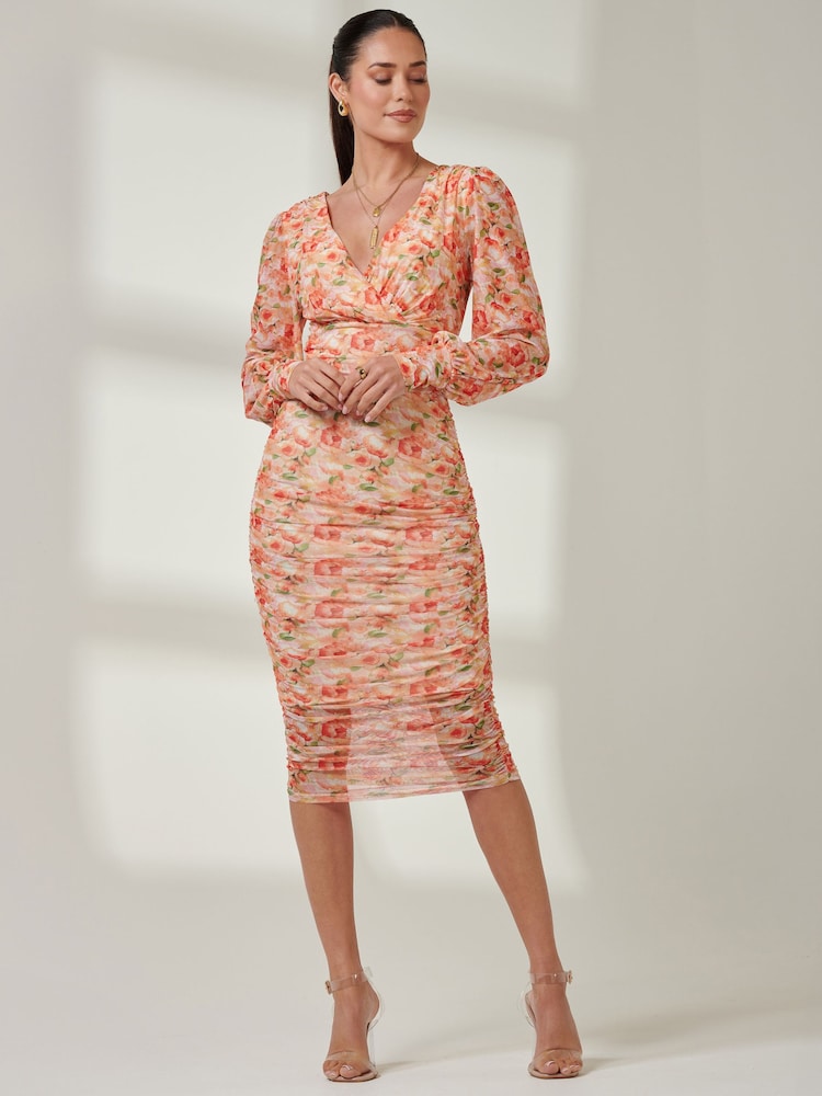Jolie Moi Orange Long Sleeve Soft Silky Jersey Maxi Dress - Image 5 of 6