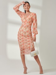 Jolie Moi Orange Long Sleeve Soft Silky Jersey Maxi Dress - Image 6 of 6