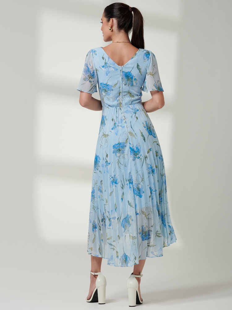 Jolie Moi Black & Pink Floral Pleated Dip Hem Chiffon Maxi Dress - Image 2 of 6