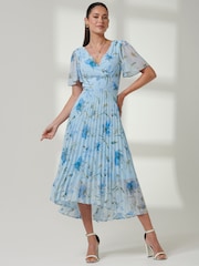 Jolie Moi Black & Pink Floral Pleated Dip Hem Chiffon Maxi Dress - Image 4 of 6