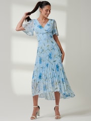 Jolie Moi Black & Pink Floral Pleated Dip Hem Chiffon Maxi Dress - Image 5 of 6