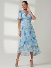 Jolie Moi Black & Pink Floral Pleated Dip Hem Chiffon Maxi Dress - Image 6 of 6