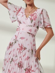 Jolie Moi Light Pink Floral Pleated Dip Hem Chiffon Maxi Dress - Image 3 of 5