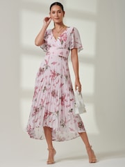 Jolie Moi Light Pink Floral Pleated Dip Hem Chiffon Maxi Dress - Image 5 of 5
