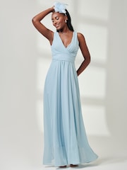 Jolie Moi Mid Blue Pleated Bodice Chiffon Maxi Dress - Image 1 of 6