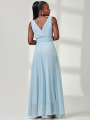 Jolie Moi Mid Blue Pleated Bodice Chiffon Maxi Dress - Image 2 of 6