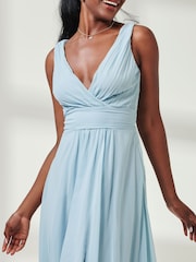 Jolie Moi Mid Blue Pleated Bodice Chiffon Maxi Dress - Image 3 of 6