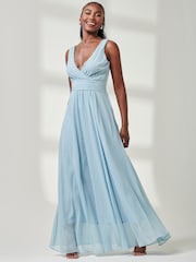 Jolie Moi Mid Blue Pleated Bodice Chiffon Maxi Dress - Image 4 of 6