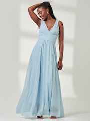 Jolie Moi Mid Blue Pleated Bodice Chiffon Maxi Dress - Image 6 of 6