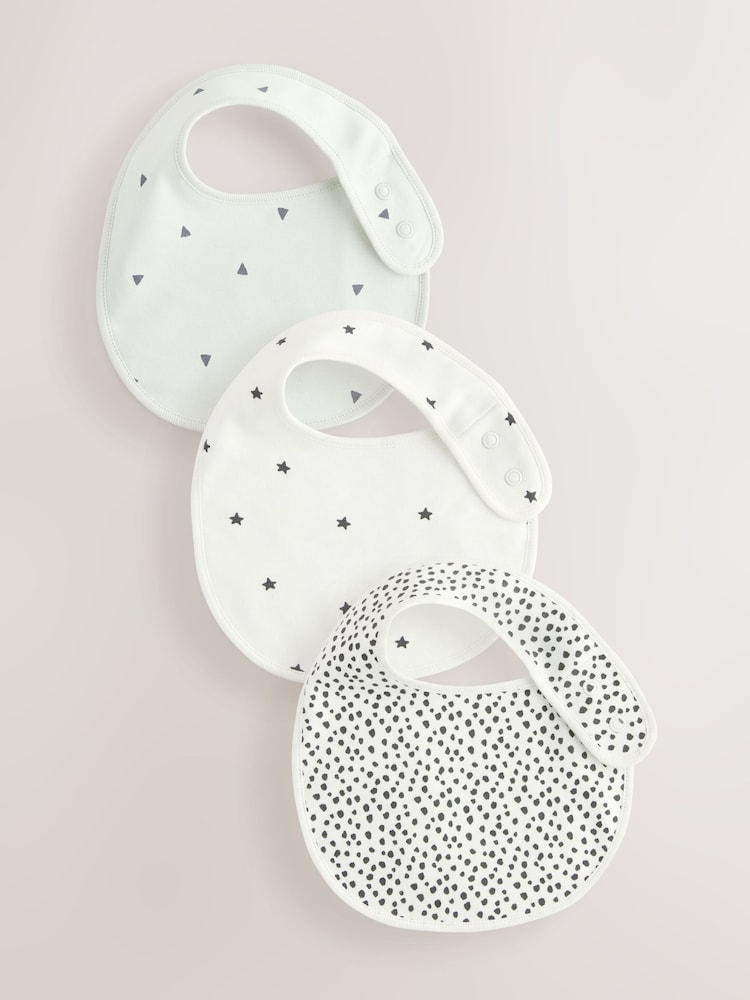 Noir/Blanc - Lot de 3 bavoirs bébé réguliers 100% coton - Image 1 of 6