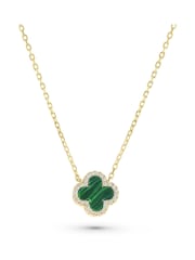 Beaverbrooks Gold Plated Cubic Zirconia Malachite Clover Necklace - Image 1 of 5