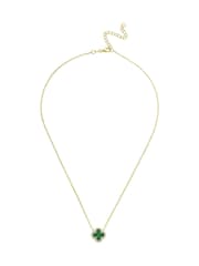 Beaverbrooks Gold Plated Cubic Zirconia Malachite Clover Necklace - Image 2 of 5