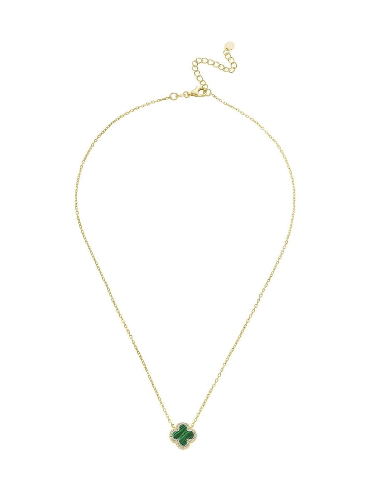 Beaverbrooks Gold Plated Cubic Zirconia Malachite Clover Necklace - Image 2 of 5