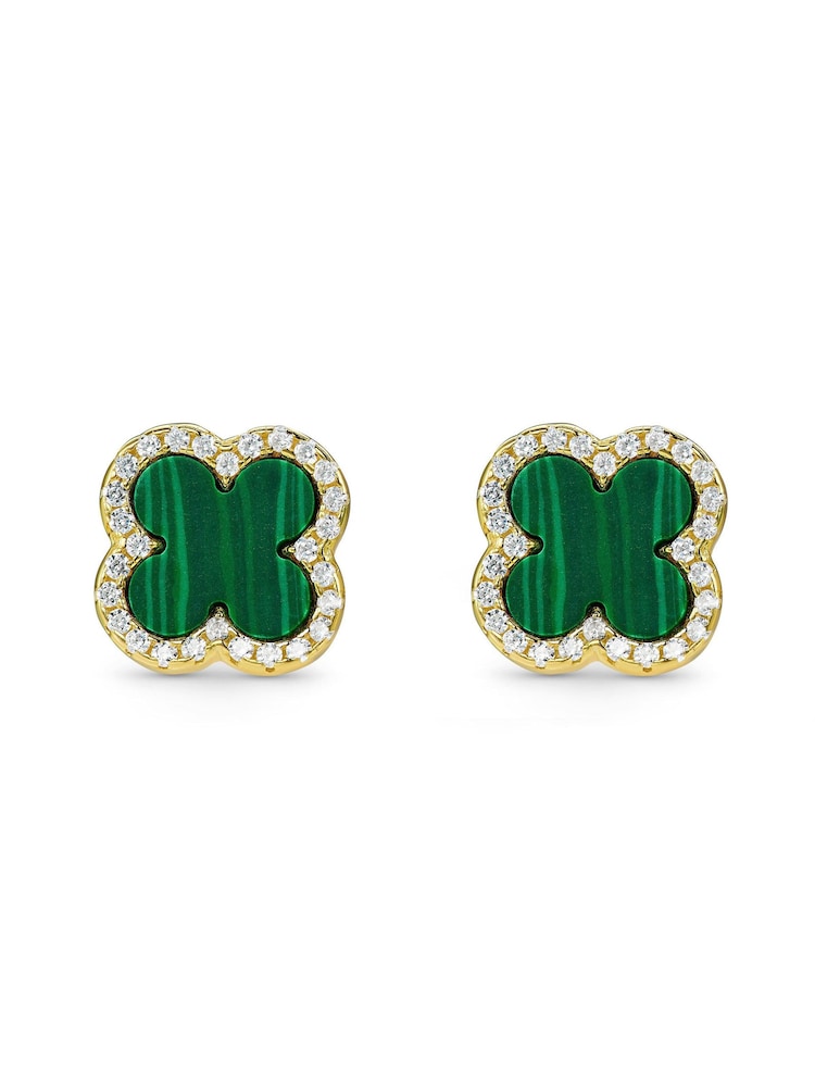 Buy Beaverbrooks Green Gold Plated Cubic Zirconia Malachite Clover 
