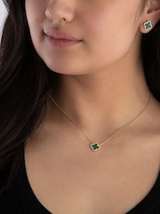 Beaverbrooks Gold Plated Cubic Zirconia Malachite Clover Earrings - Image 5 of 5