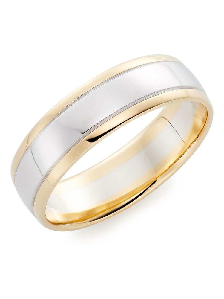 Beaverbrooks Mens 9ct Yellow and White Gold Wedding Ring - Image 1 of 5