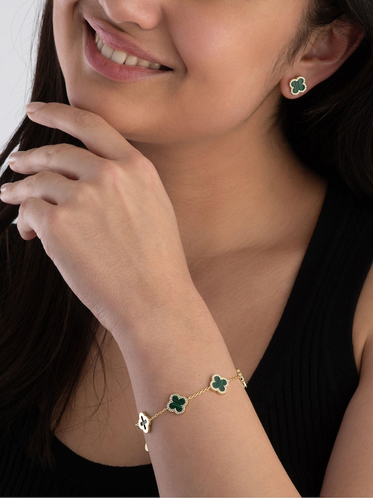 Beaverbrooks Cubic Zirconia Malachite Clover Bracelet - Image 2 of 5
