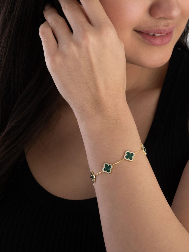 Beaverbrooks Cubic Zirconia Malachite Clover Bracelet - Image 5 of 5