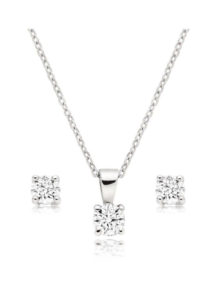 Beaverbrooks Platinum Diamond Pendant and Earrings Set - Image 1 of 3