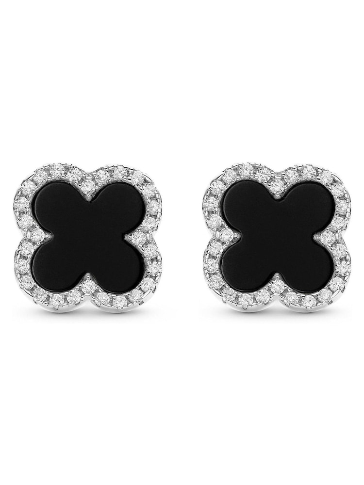 Beaverbrooks  Cubic Zirconia Onyx Clover Earrings - Image 1 of 5