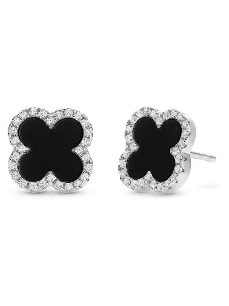 Beaverbrooks  Cubic Zirconia Onyx Clover Earrings - Image 2 of 5