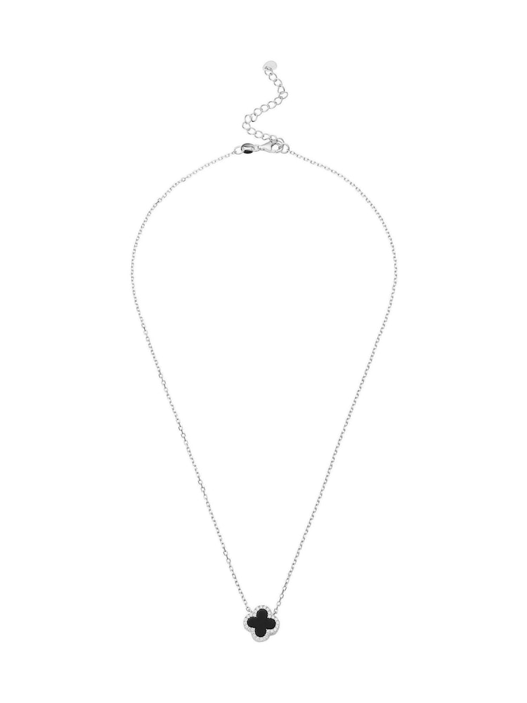Beaverbrooks Cubic Zirconia Onyx Clover Necklace - Image 2 of 4