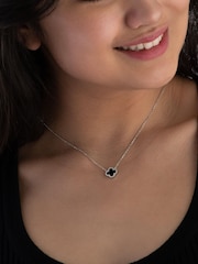 Beaverbrooks Cubic Zirconia Onyx Clover Necklace - Image 3 of 4