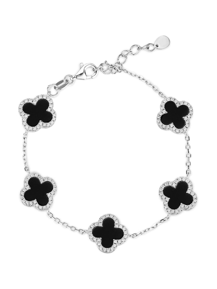 Beaverbrooks Sterling Silver Cubic Zirconia Onyx Clover Black Bracelet - Image 1 of 5 Beaverbrooks Sterling Silver Cubic Zirconia Onyx Clover Black Bracelet - Image 1 of 5