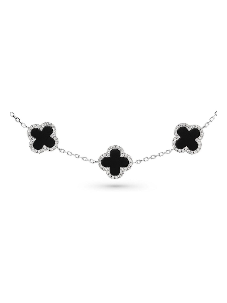 Beaverbrooks Sterling Silver Cubic Zirconia Onyx Clover Black Bracelet - Image 2 of 5