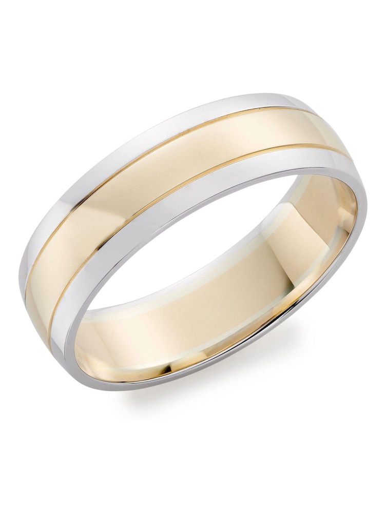Beaverbrooks 9ct Yellow and White Gold Men’s Wedding Ring - Image 1 of 5