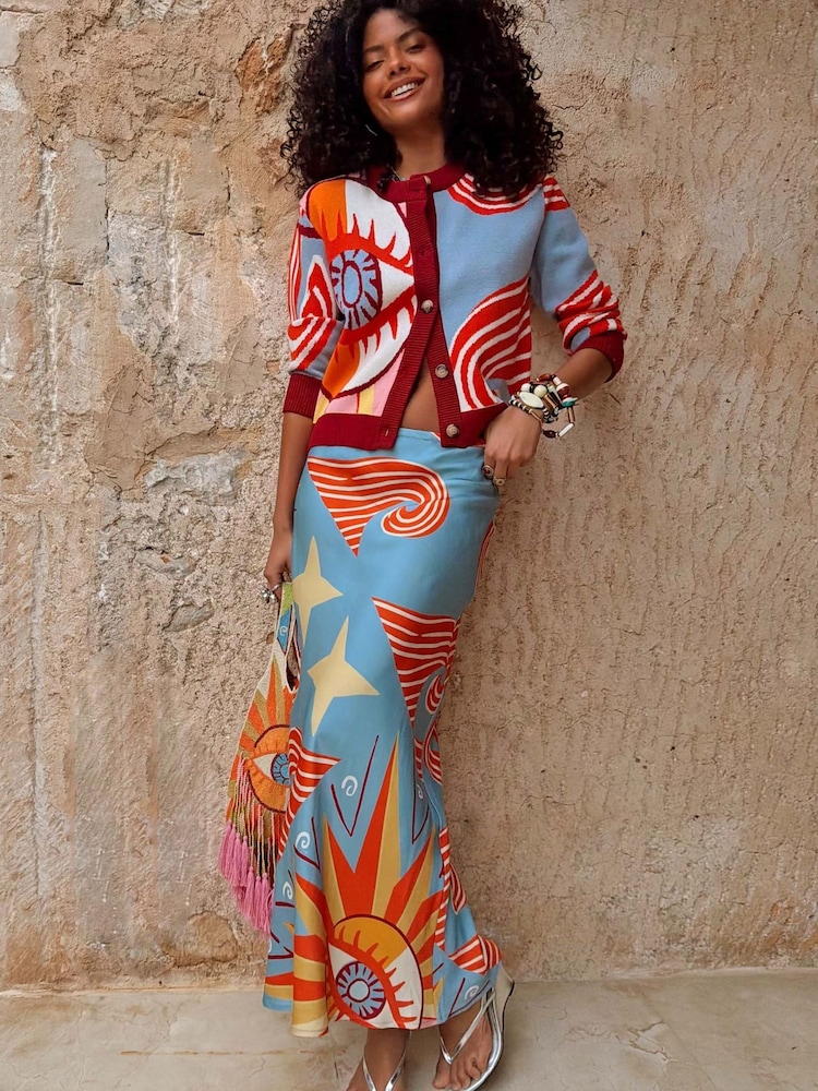 Never Fully Dressed Blue Dorris Skirt in Dolce Vita Print - Image 1 of 4 Never Fully Dressed Blue Dorris Skirt in Dolce Vita Print - Image 1 of 4