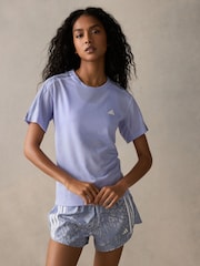 adidas Purple Own The Run 3-Stripe T-Shirt - Image 1 of 6