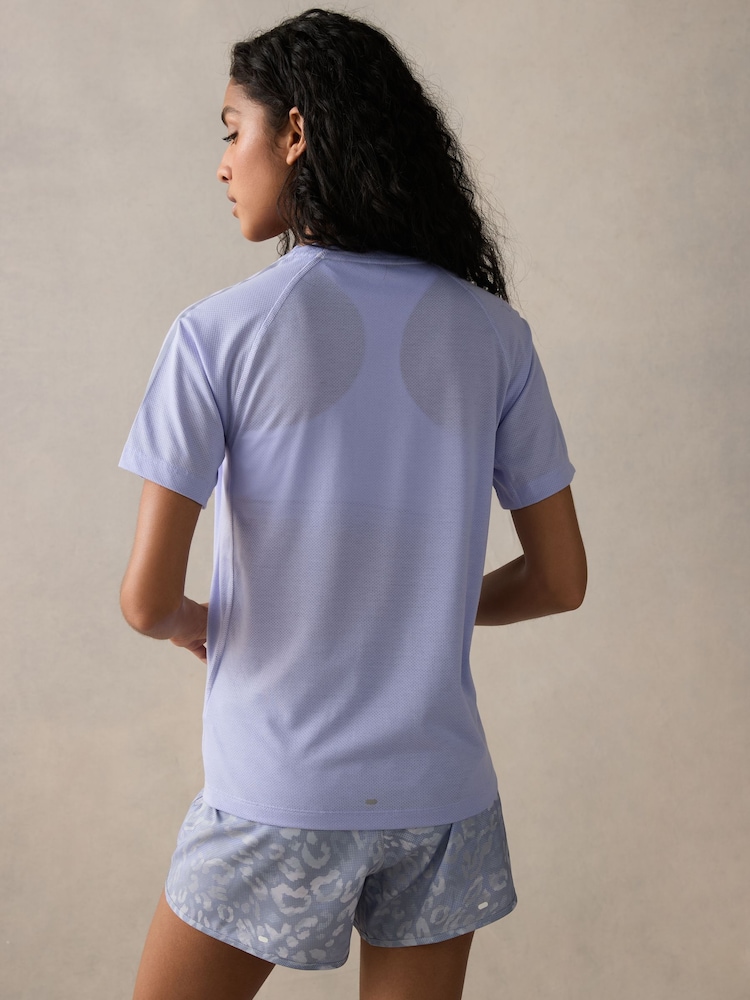 adidas Purple Own The Run 3-Stripe T-Shirt - Image 2 of 6