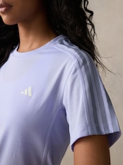 adidas Purple Own The Run 3-Stripe T-Shirt - Image 4 of 6