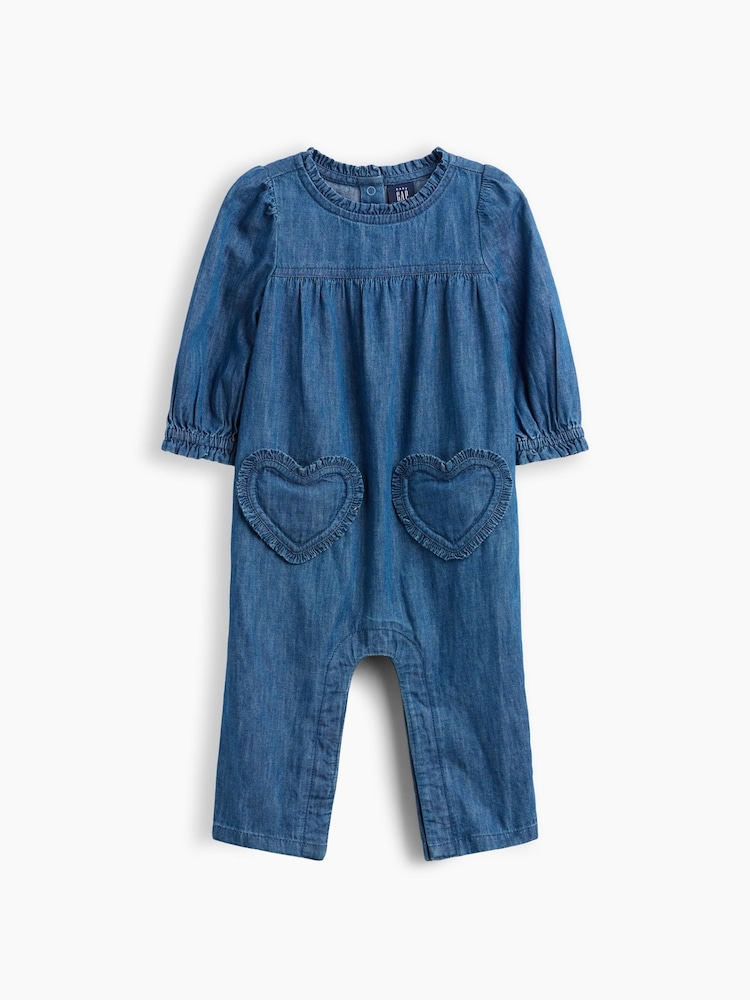 Gap Dark Wash Denim Heart One-Piece (0-24mths) - Image 1 of 3 Gap Dark Wash Denim Heart One-Piece (0-24mths) - Image 1 of 3