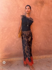 Never Fully Dressed Brown Lace Jersey Top - Image 3 of 6
