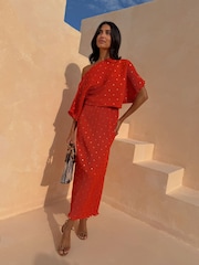 Never Fully Dressed Red Tilly Plisse Dress - Image 1 of 5