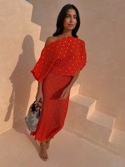 Never Fully Dressed Red Tilly Plisse Dress - Image 3 of 5