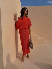 Never Fully Dressed Red Tilly Plisse Dress - Image 4 of 5