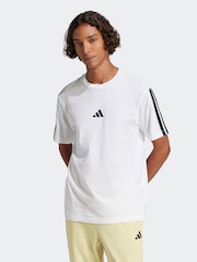 adidas White Essentials 3-Stripes Single 100% Cotton Jersey T-Shirt - Image 1 of 6