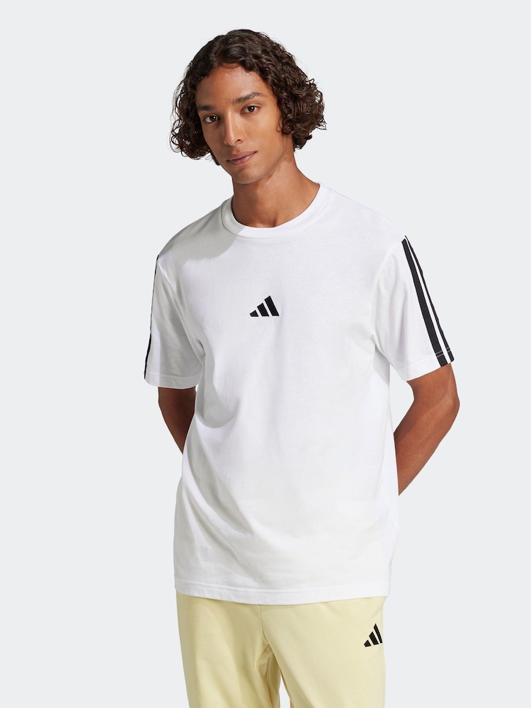 adidas White Essentials 3-Stripes Single 100% Cotton Jersey T-Shirt - Image 1 of 6