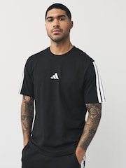 adidas Black Essentials 3-Stripes Single 100% Cotton Jersey T-Shirt - Image 1 of 6